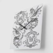 Monogram Fantasy Medieval Dragon  Lijst Vierkante Klok (Hoek)
