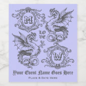 Monogram Fantasy Medieval Dragon  Lijst Wijn Etiket (Enkel label)