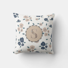 Monogram Farmhouse Floral Blue Tan Country Rustic Kussen