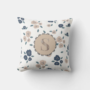 Monogram Farmhouse Floral Blue Tan Country Rustic Kussen