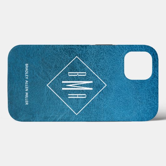 Monogram Faux Blue Leather Case-Mate iPhone Case (Achterkant (horizontaal))