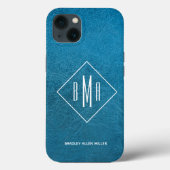 Monogram Faux Blue Leather Case-Mate iPhone Case (Achterkant)