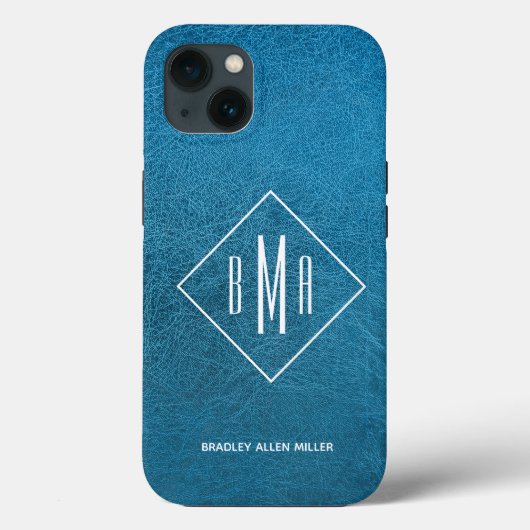 Monogram Faux Blue Leather Case-Mate iPhone Case (Achterkant)