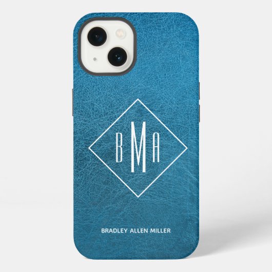 Monogram Faux Blue Leather iPhone Hoesje (Achterkant)