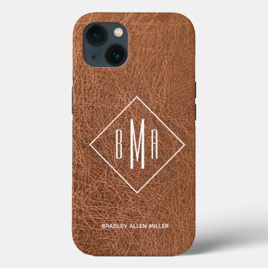 Monogram Faux Brown Leather Case-Mate iPhone Case (Achterkant)