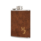 Monogram Faux Brown Leather Flask Heupfles (Links)
