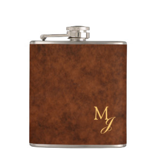 Monogram Faux Brown Leather Flask Heupfles