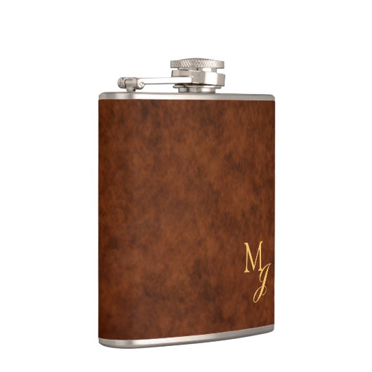 Monogram Faux Brown Leather Flask Heupfles (Rechts)