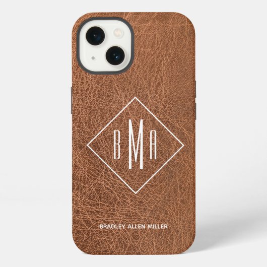 Monogram Faux Brown Leather iPhone Hoesje (Achterkant)