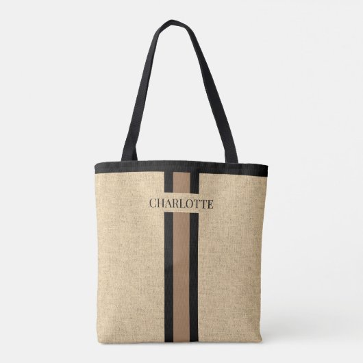 Monogram Faux Burlap Jute Tote Bag (Achterkant)