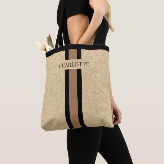 Monogram Faux Burlap Jute Tote Bag (Dichtbij)