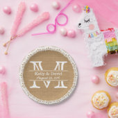 Monogram Faux Burlap & Lace Rustic Wedding Papieren Bordje (Feest)