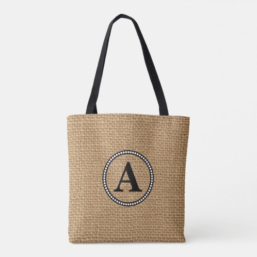 Monogram Faux Burlap Print Canvas tas (Achterkant)