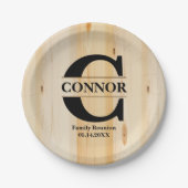 Monogram Faux Butcher Block Wood | Gepersonaliseer Papieren Bordje (Voorkant)