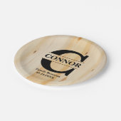 Monogram Faux Butcher Block Wood | Gepersonaliseer Papieren Bordje (Gekanteld)