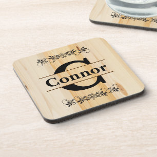 Monogram Faux Butcher Blok Natural Wood Kijk Drankjes Onderzetter