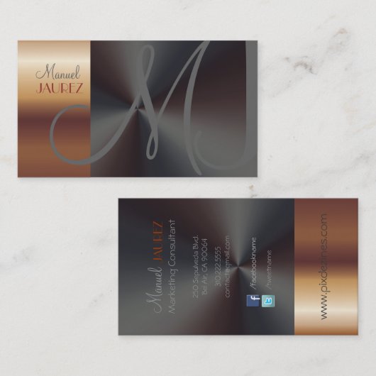 MONOGRAM FAUX COPPER/BRUSHED STEEL VISITEKAARTJE (Voorkant / Achterkant)