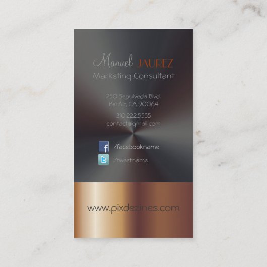 MONOGRAM FAUX COPPER/BRUSHED STEEL VISITEKAARTJE (Achterkant)