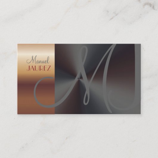 MONOGRAM FAUX COPPER/BRUSHED STEEL VISITEKAARTJE (Voorkant)