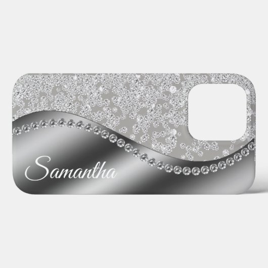 Monogram Faux Diamond Silver Bling Case-Mate iPhone Case (Achterkant (horizontaal))