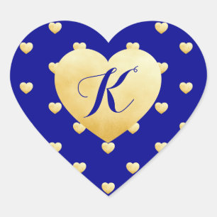 Monogram Faux Folie gouden harten patroon op blauw Hart Sticker