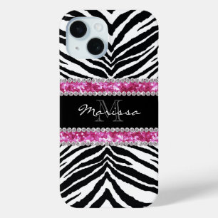 Monogram Faux Glitter Bling Strass Meisjes iPhone 15 Case