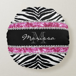 Monogram Faux Glitter Bling Strass Meisjes Rond Kussen