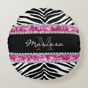 Monogram Faux Glitter Bling Strass Meisjes Rond Kussen