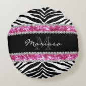 Monogram Faux Glitter Bling Strass Meisjes Rond Kussen (Achterkant)