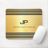 Monogram Faux Gold Black Modern Elegant Sjabloon Muismat (Met muis)