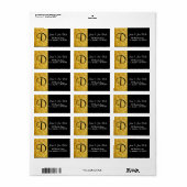 Monogram Faux Gold & Black Retouradreslabel Etiket (Full Sheet)