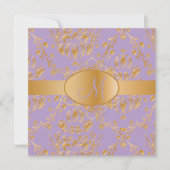 Monogram faux gold damask/lavender kaart (Voorkant)
