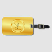 Monogram Faux Gold Elegant Modern Trendy Sjabloon Bagagelabel (Voorkant (horizontaal))
