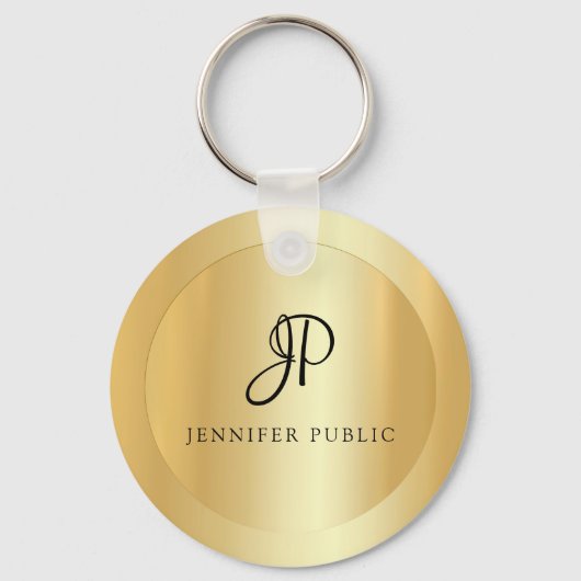 Monogram Faux Gold Elegant Name Sjabloon Sleutelhanger (Voorkant)