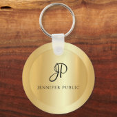 Monogram Faux Gold Elegant Name Sjabloon Sleutelhanger (Voorkant)