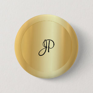 Monogram Faux Gold Elegant voeg Jouw tekst naam to Ronde Button 5,7 Cm