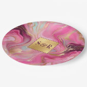 Monogram Faux Gold en Pink Marbled Wedding Papieren Bordje (Gekanteld)