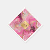 Monogram Faux Gold en Pink Marbled Wedding Servet (Hoek)