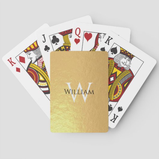 Monogram Faux Gold Foil Aangepaste naam Initiaal M Pokerkaarten (Achterkant)