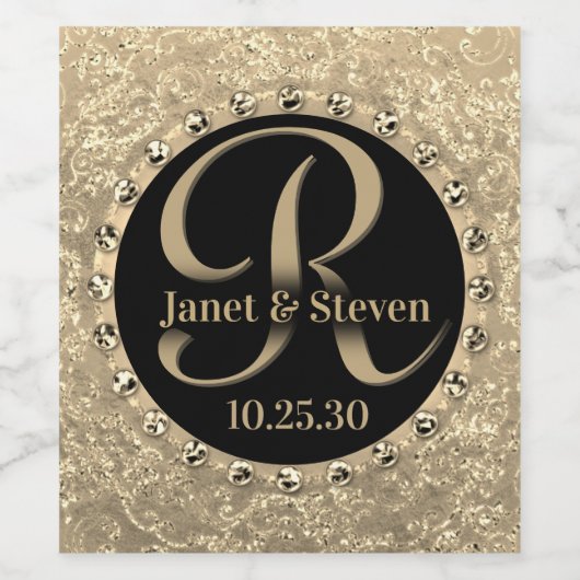 Monogram Faux Gold Foil Eigen waslabel Wijn Etiket (Enkel label)