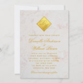 Monogram Faux Gold Folie Marmeren Script Wedding Kaart (Voorkant)