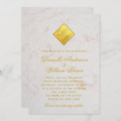 Monogram Faux Gold Folie Marmeren Script Wedding Kaart (Voorkant / Achterkant)