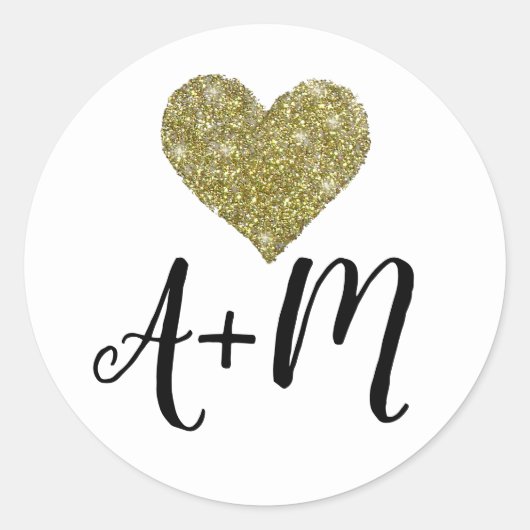 Monogram Faux-Gold Love hart bruiloft Ronde Sticker (Voorkant)