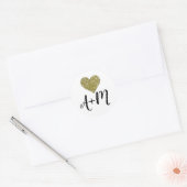 Monogram Faux-Gold Love hart bruiloft Ronde Sticker (Envelop)