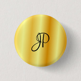 Monogram Faux Gold Metallic look Elegant Sjabloon Ronde Button 3,2 Cm