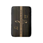 Monogram Faux Gold Treble Clef and Notes on BLACK Badmat (Voorkant Verticaal)