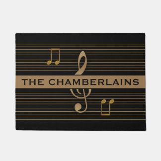 Monogram Faux Gold Treble Clef and Notes on BLACK Deurmat