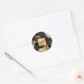 Monogram Faux Gold, Zwart Wit Marmered Wedding Ronde Sticker (Envelop)