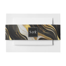 Monogram Faux Gold, Zwart Wit Marmered Wedding Uitnodigingen Wikkel