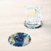 Monogram Faux Goud, Blauw en Wit Marmered Wedding Kartonnen Onderzetters (Insitu)